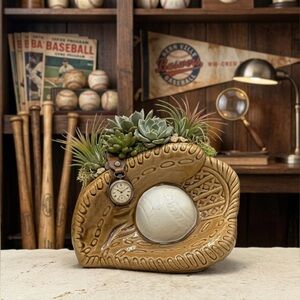 Vintage Ceramic Baseball Glove Planter, Sports Themed Succulent Pot, Coach Gift